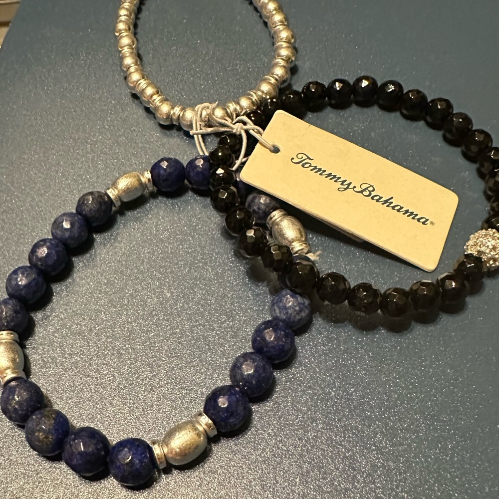 Tommy Bahama Blue and Black Beaded Bracelets (3)